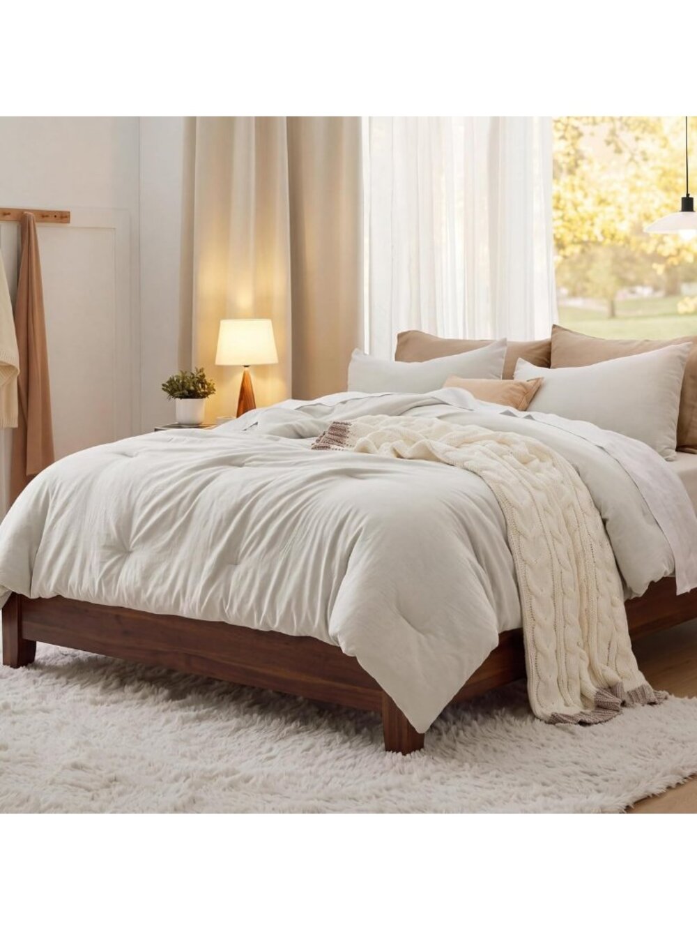 Cozy King Comforter Set - Soft Prewashed Bedding, 3-Piece Beige, 104"x90